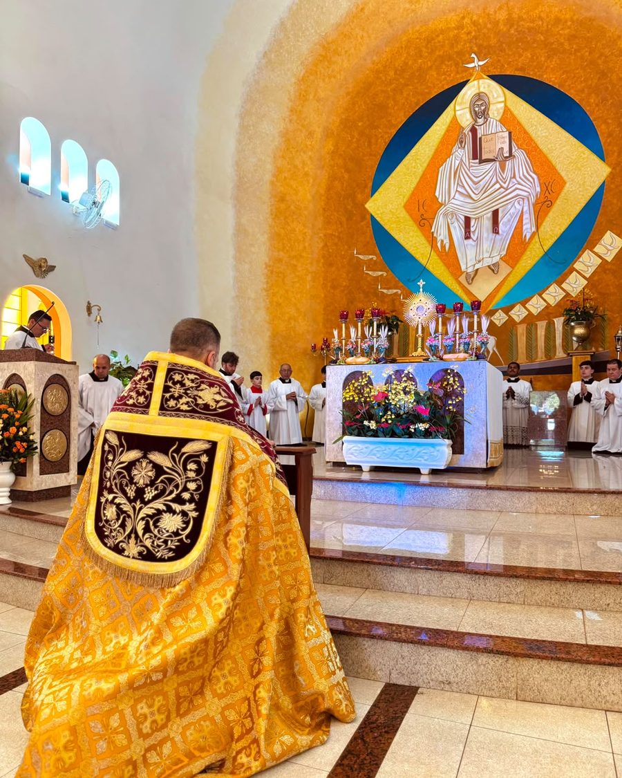 Padre usando paramento Salette